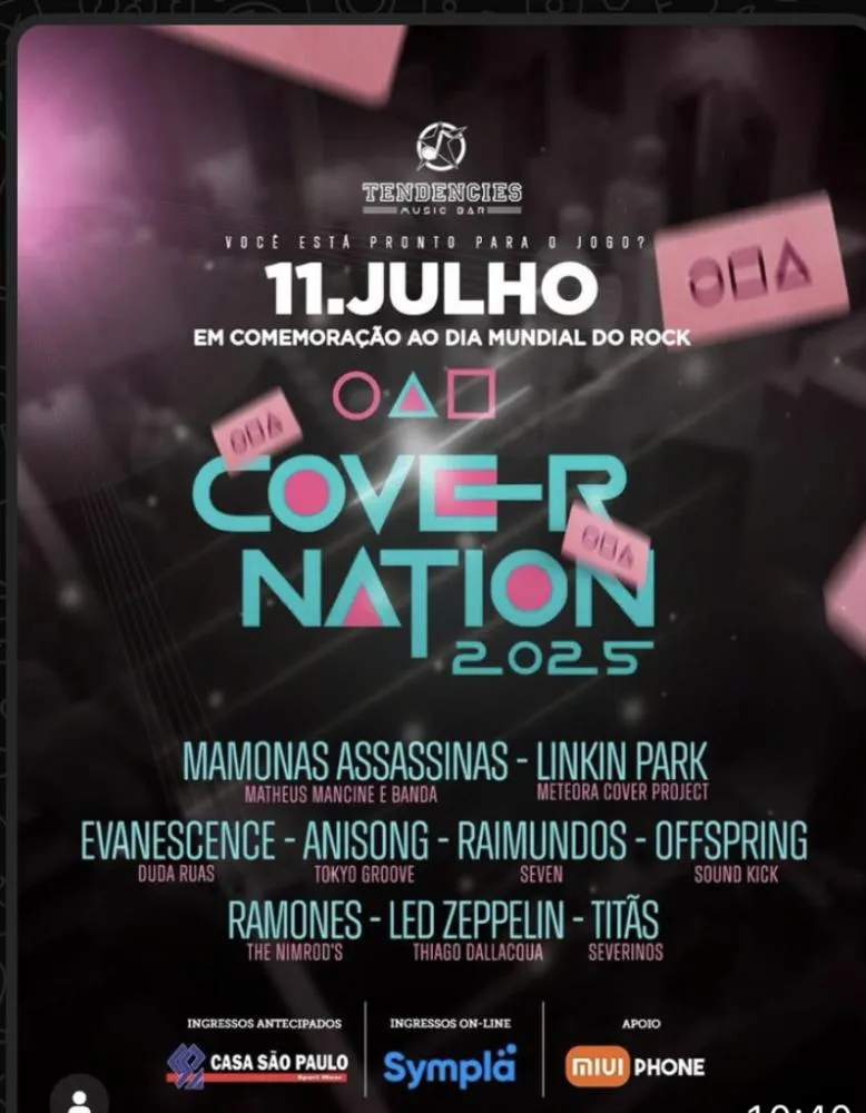 Covernation 2025 celebra o Dia Mundial do Rock com shows imperdíveis hoje, sexta, em Palmas